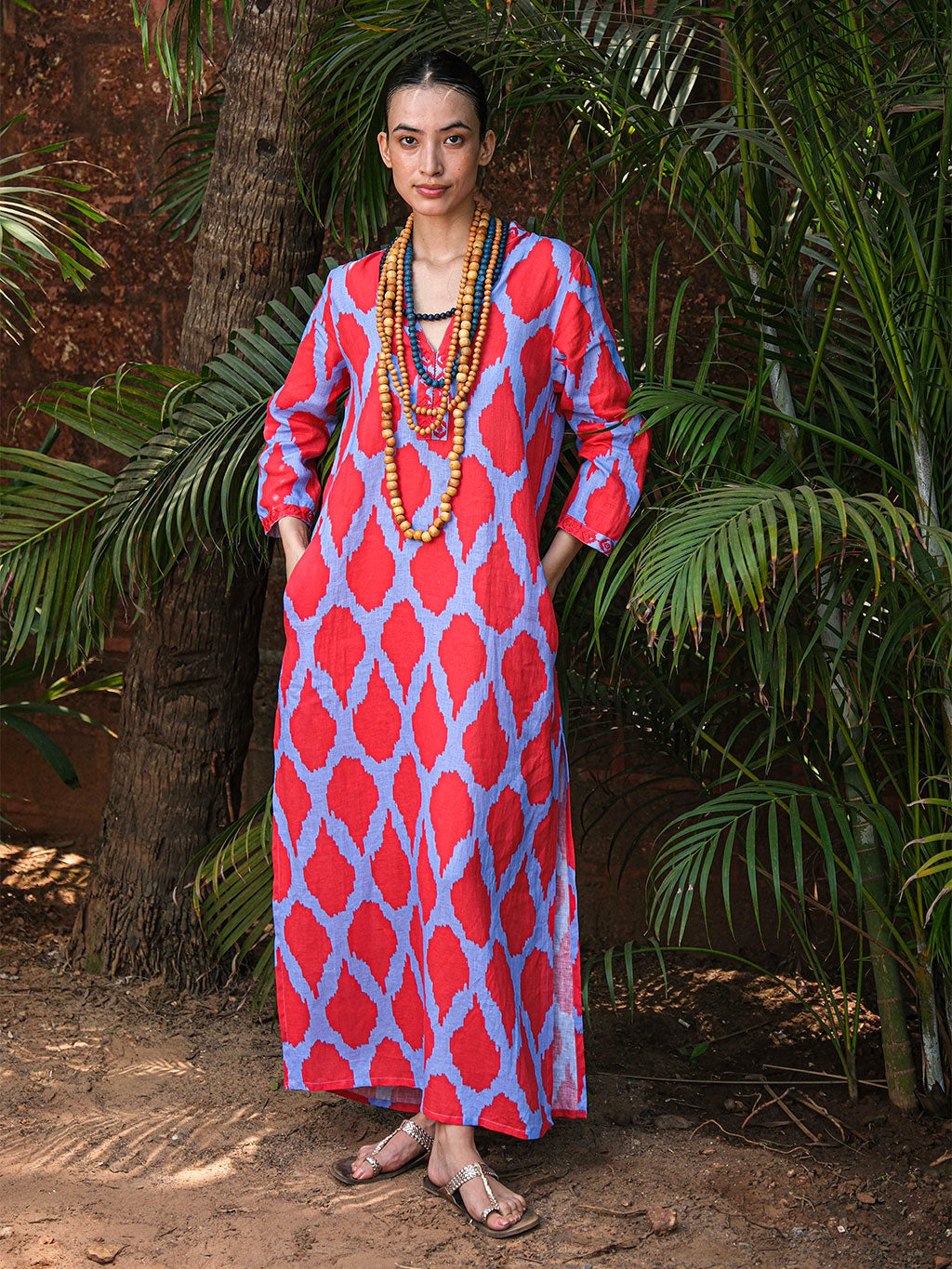 Sapphire Kaftan Long Ikat Red