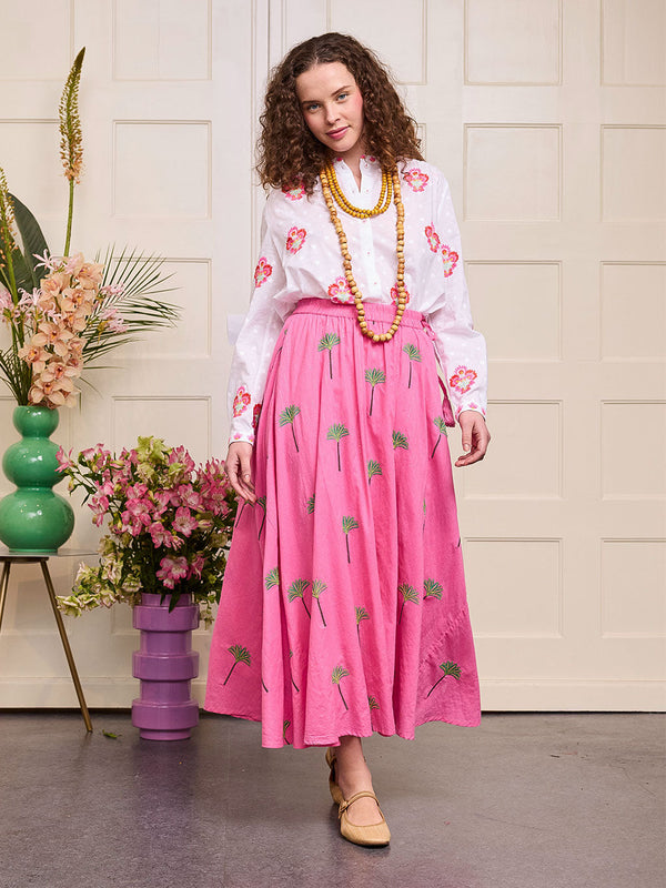 Vanilla Skirt Palm on Pink Lurex Stripe