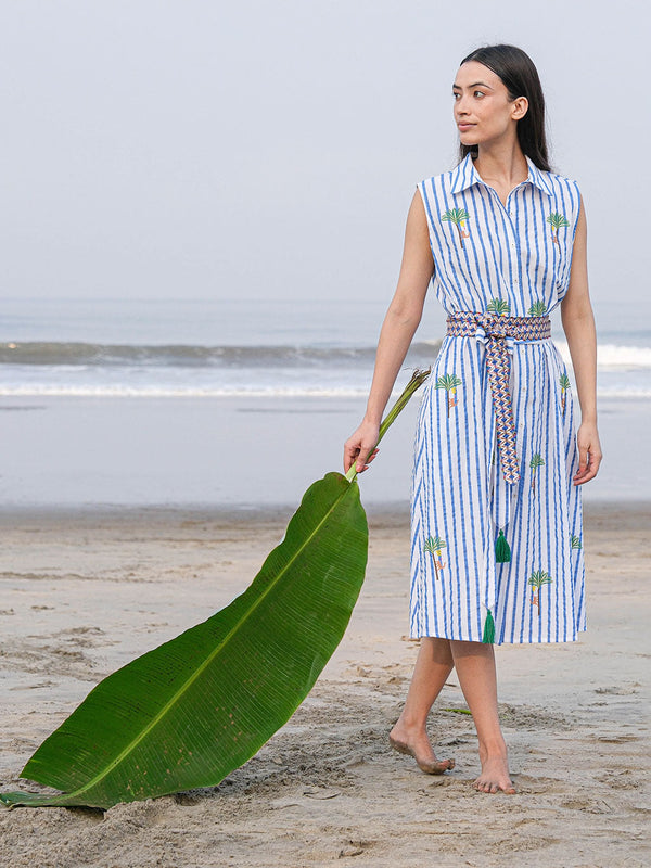 Oakmoss Dress Palm on Blue Stripes