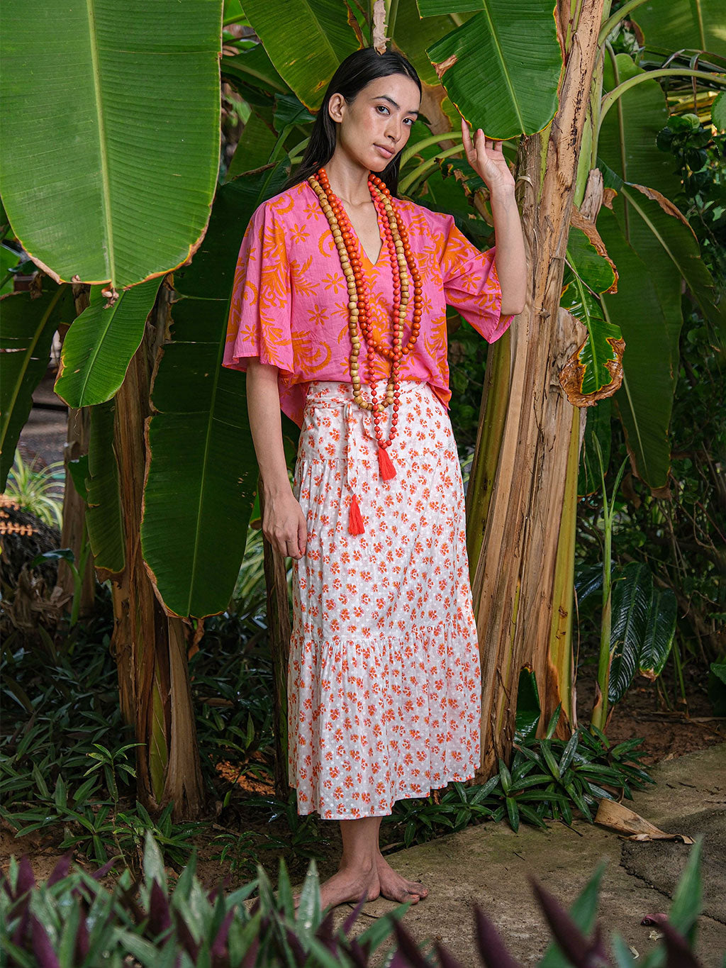Tonka Skirt Orange Pansies on White