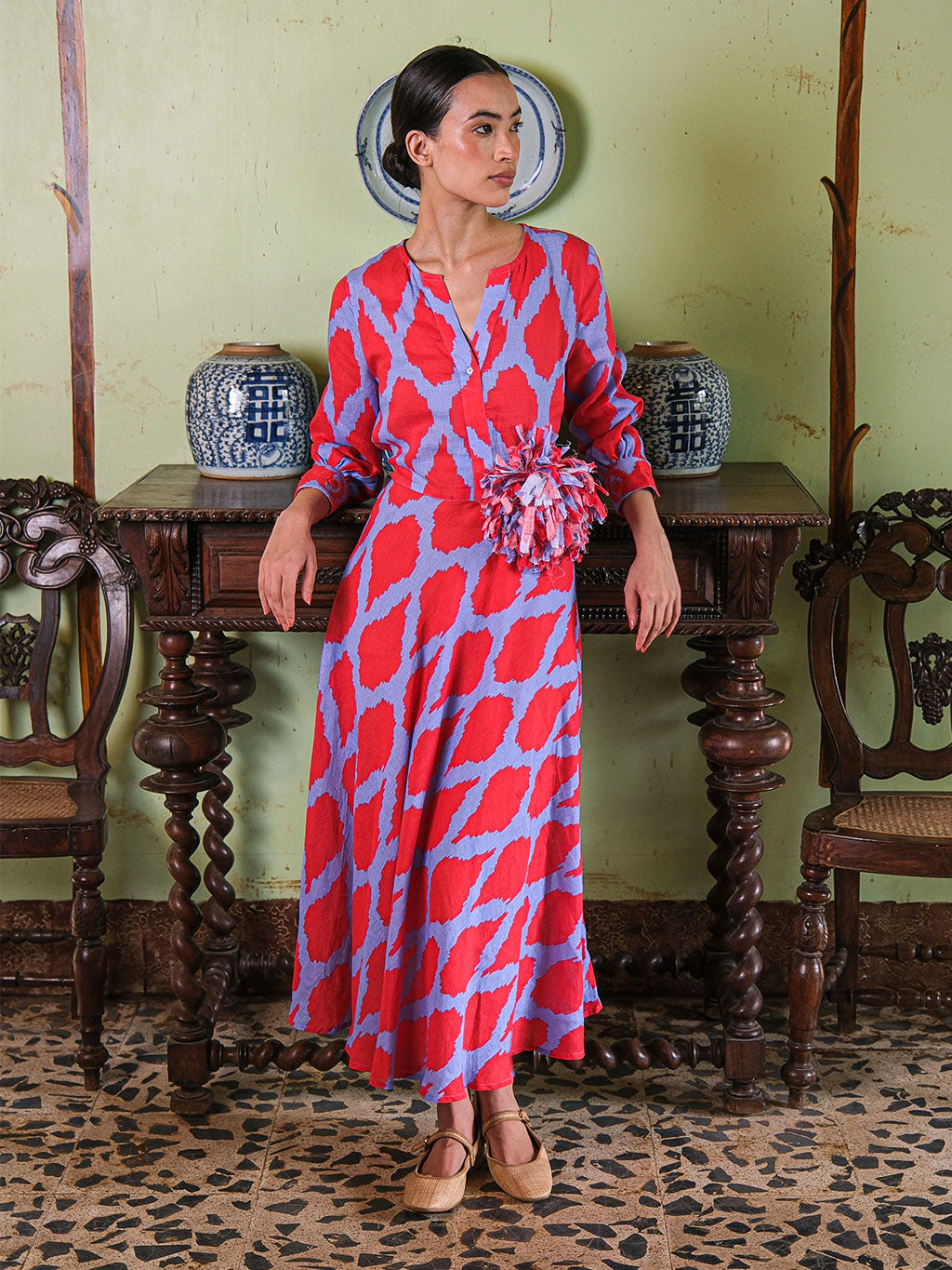 Azurite Dress Ikat Red