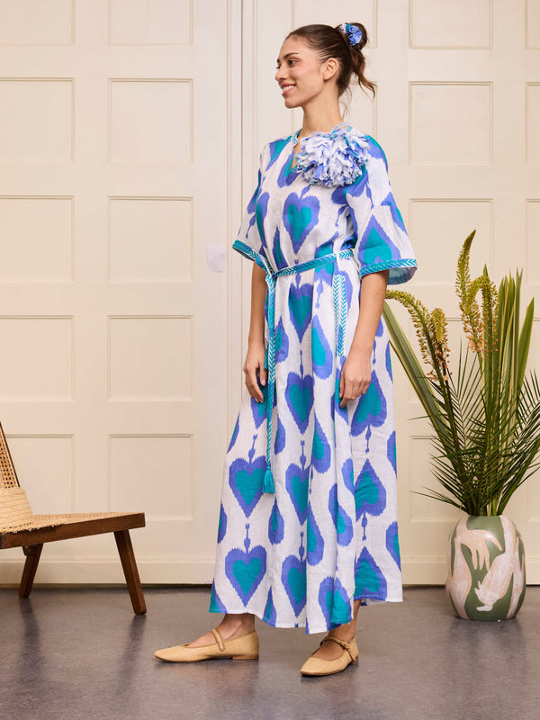 Oleander Dress Long Ikat Petrol