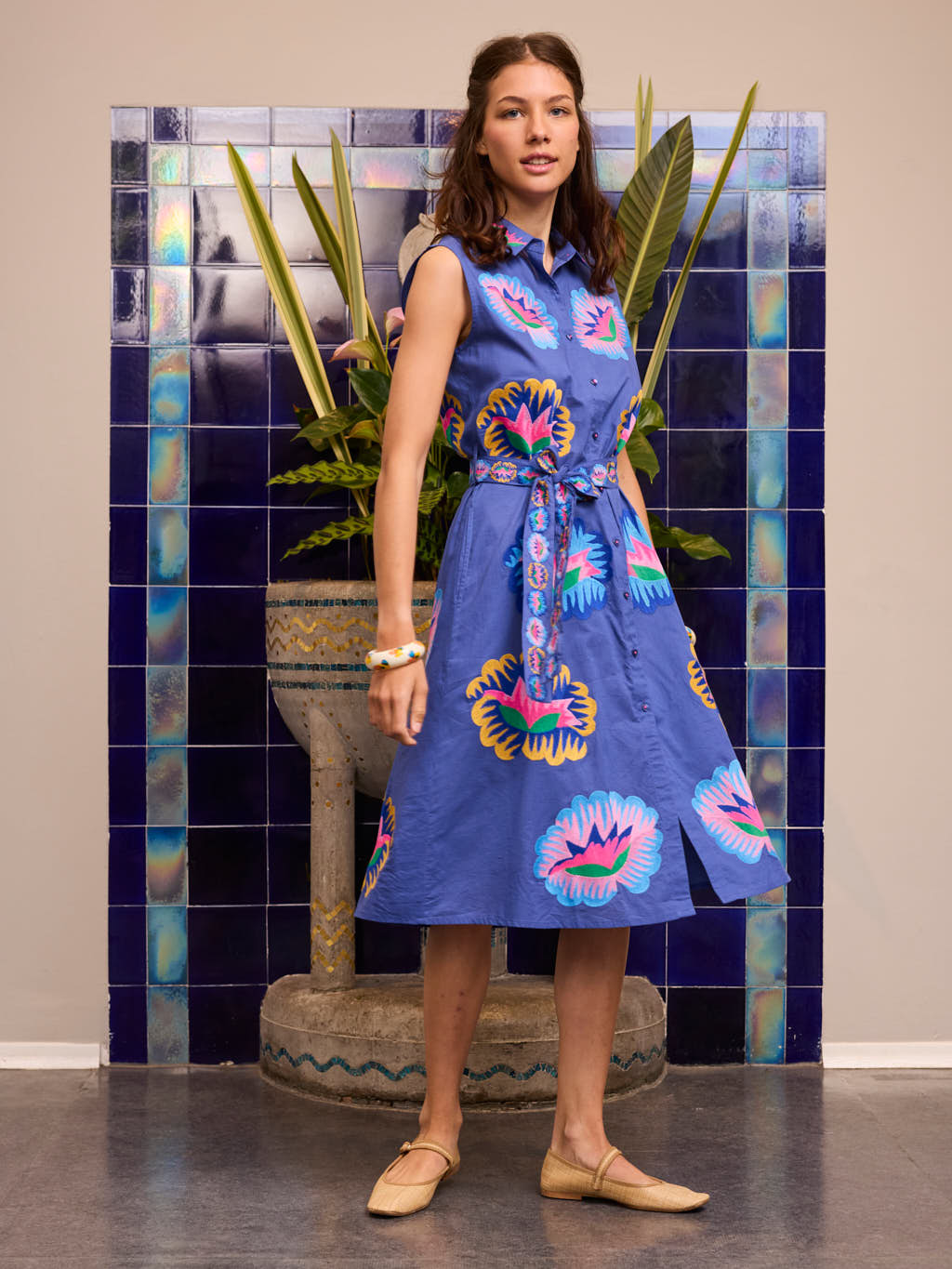 Oakmoss Dress Lotus Flower on Blue