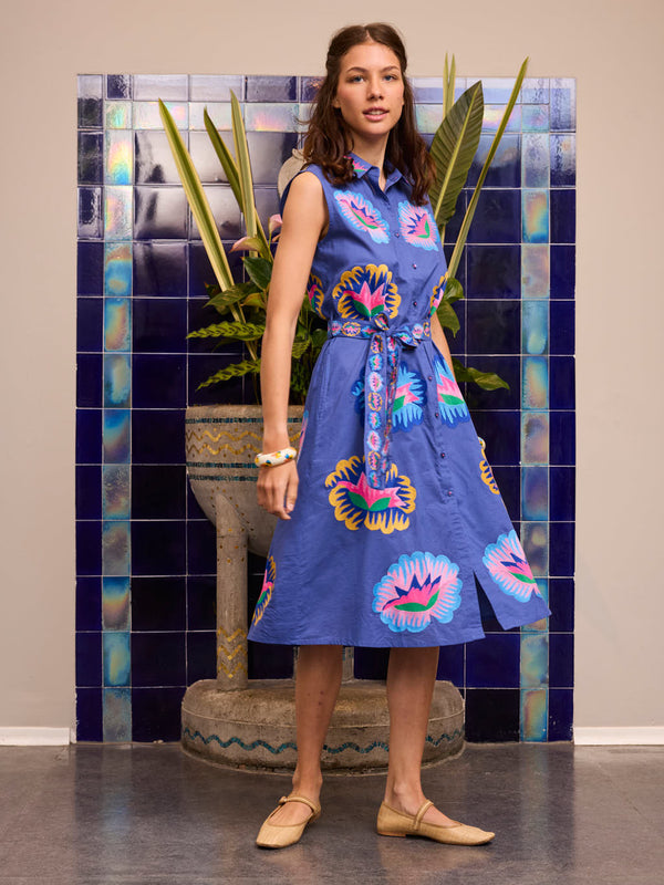 Oakmoss Dress Lotus Flower on Blue