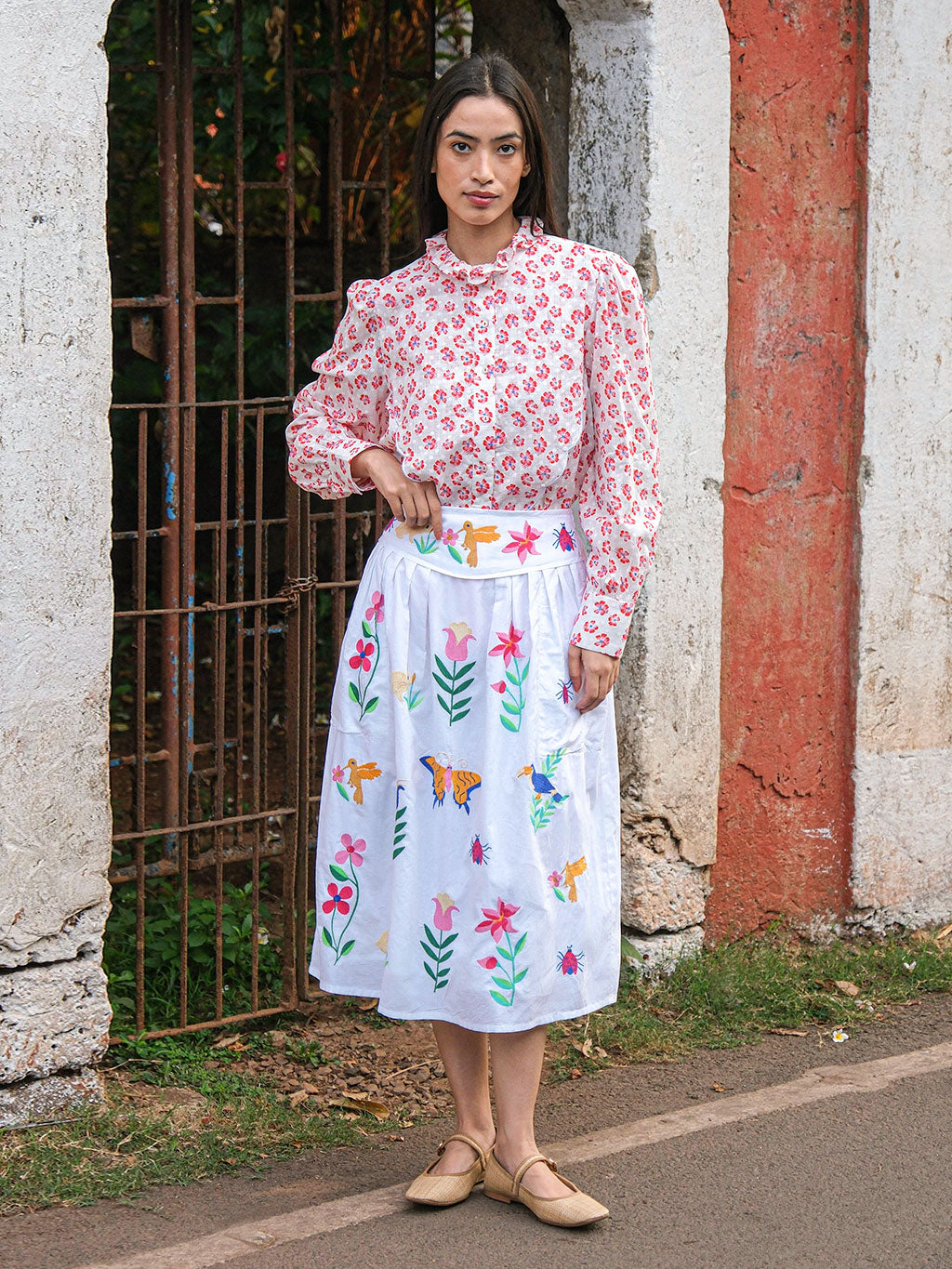 Curry Skirt White Mexican Embroidery