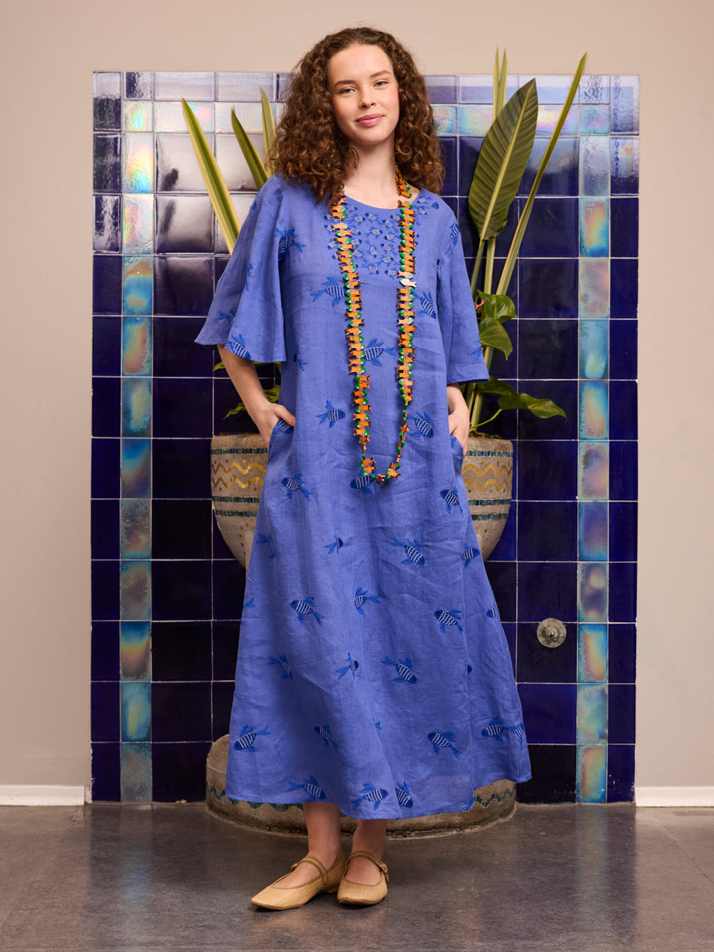 Blazing Star Dress Fish on Blue