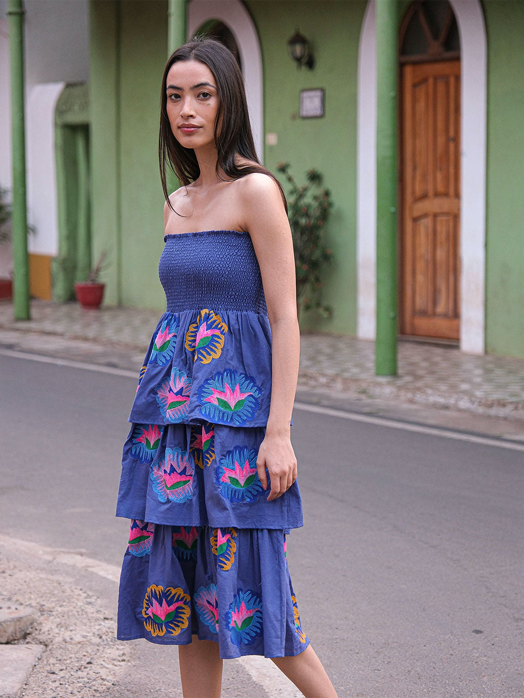 Spearmint Skirt Lotus Flower on Blue