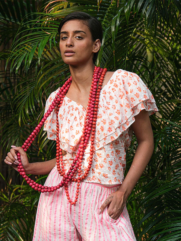 Sweet Pea Blouse Orange Pansies on White