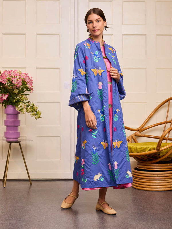 Chili Pepper Coat Mexican Embroidery on Blue