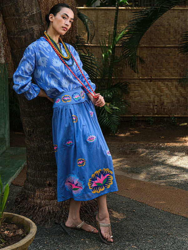 Curry Skirt Lotus Flower on Blue