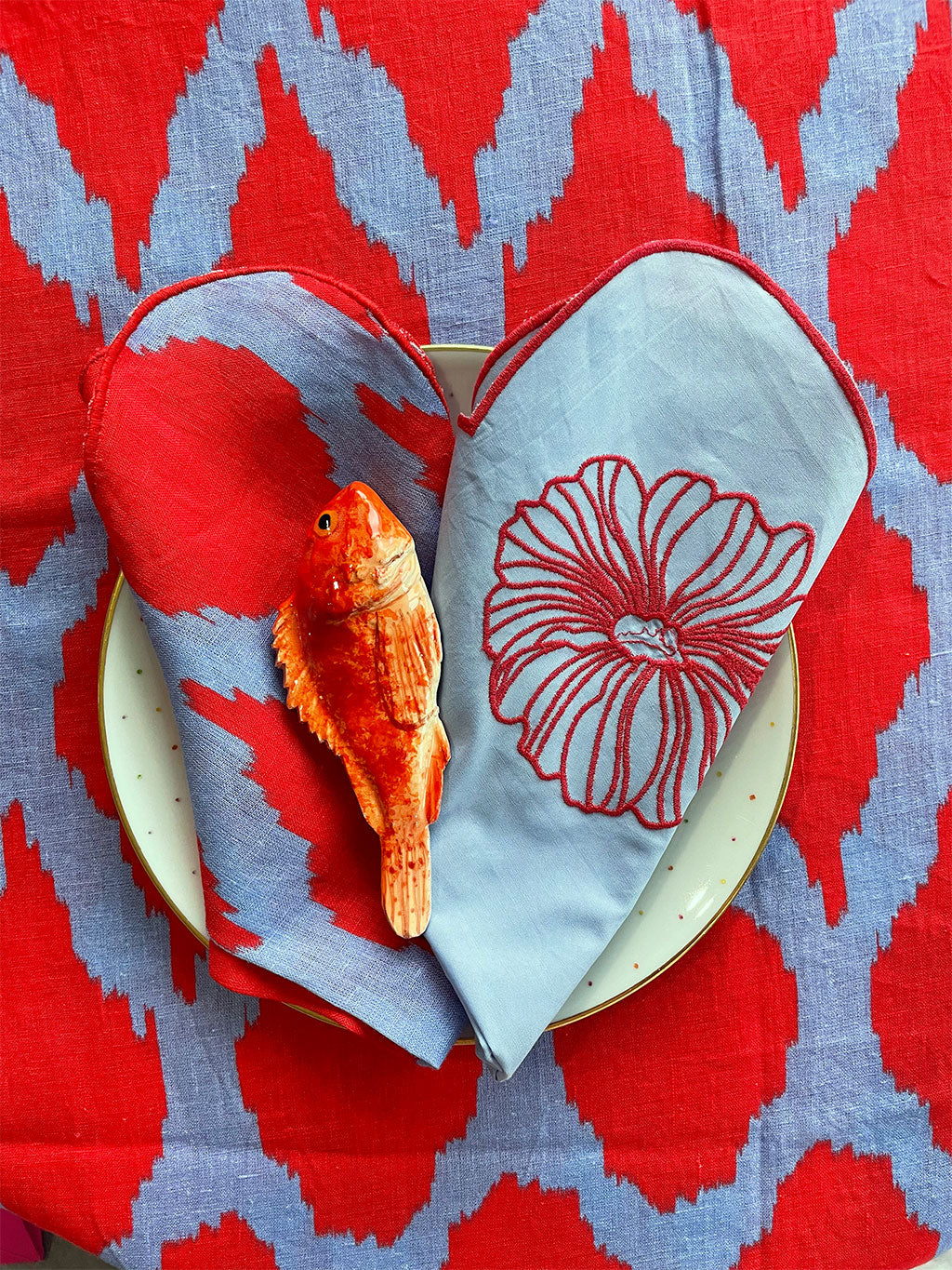 Napkin Red Flower on Pastel Blue