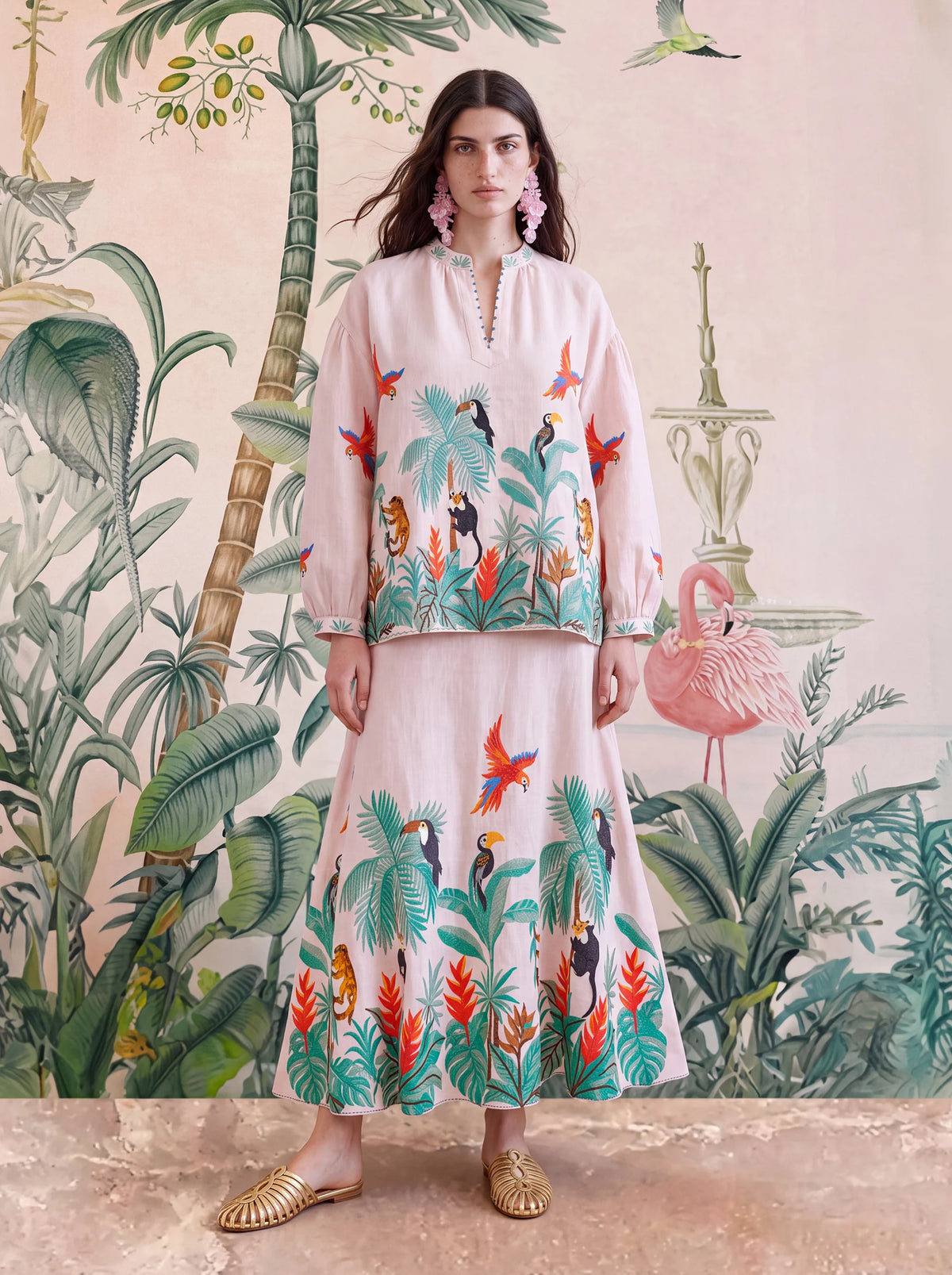 Lantana Skirt Brasil Embroidery on Blush Rose