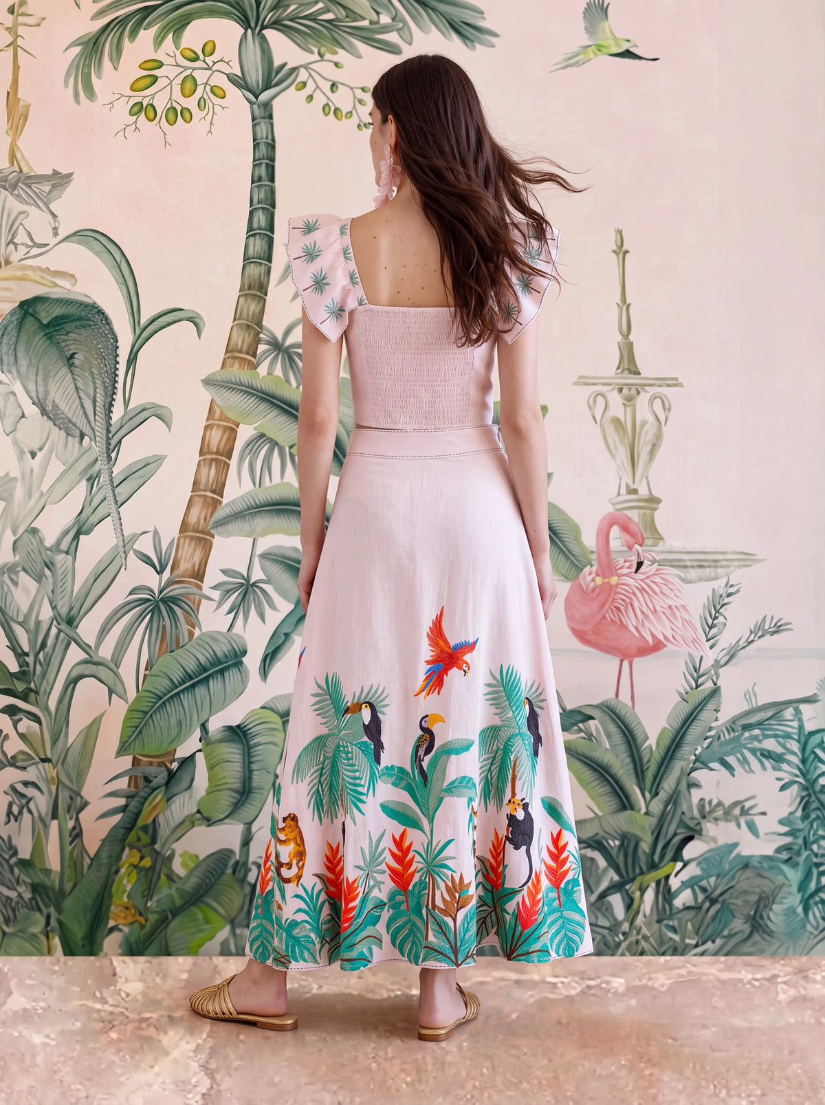 Lantana Skirt Brasil Embroidery on Blush Rose