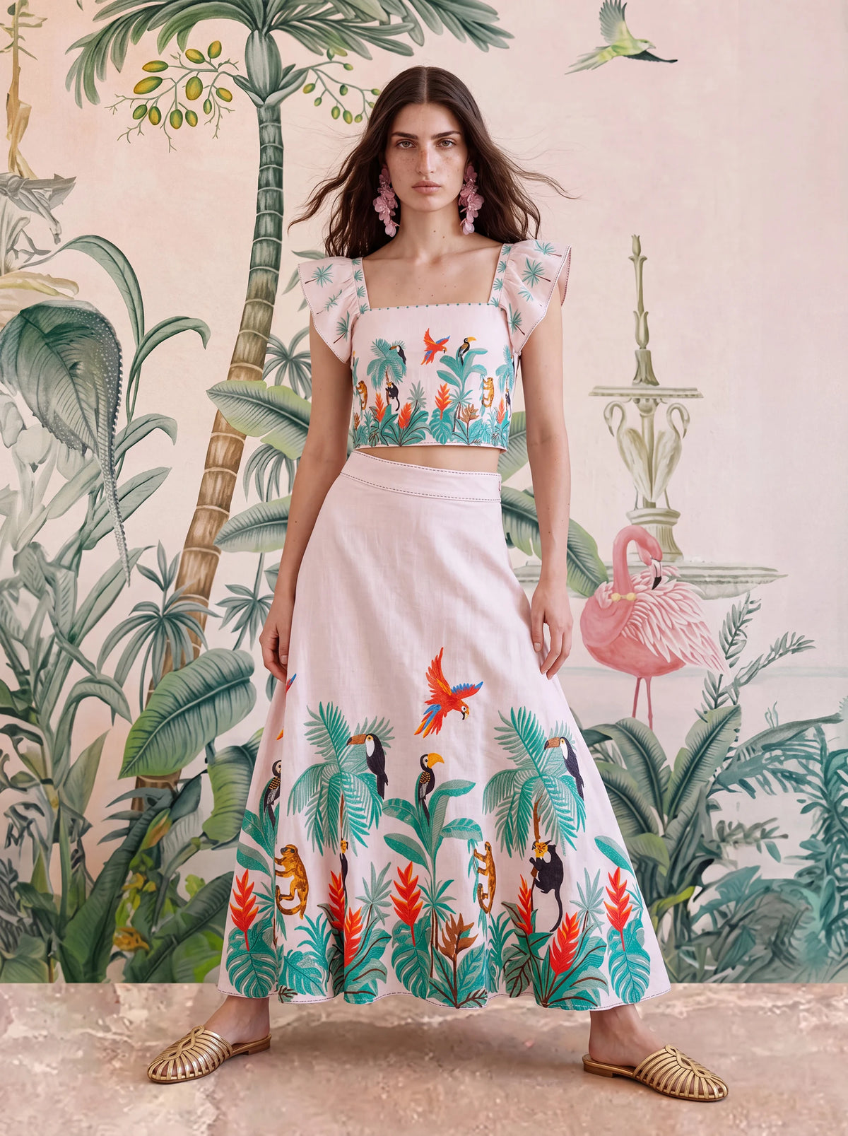 Lantana Skirt Brasil Embroidery on Blush Rose