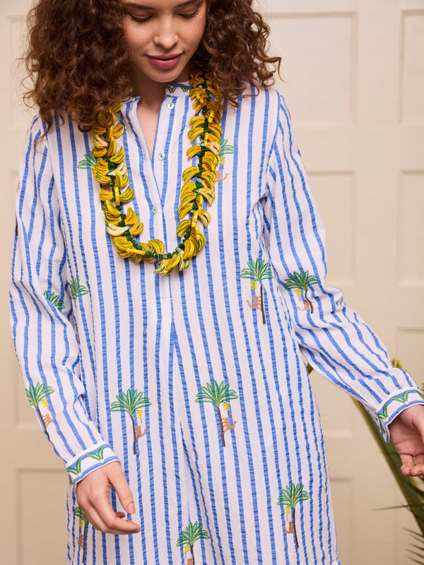 Cedar Kaftan Palm on Blue Stripes