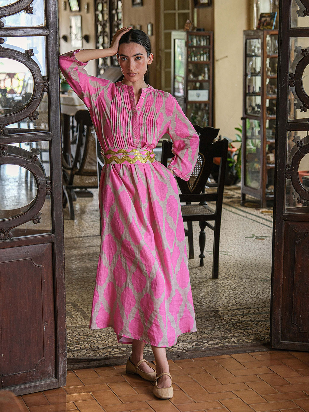Gold Belt Ikat Pink