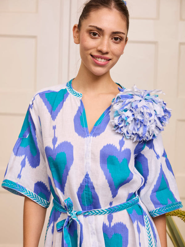 Oleander Dress Long Ikat Petrol