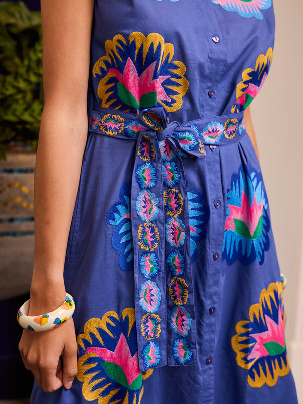 Oakmoss Dress Lotus Flower on Blue