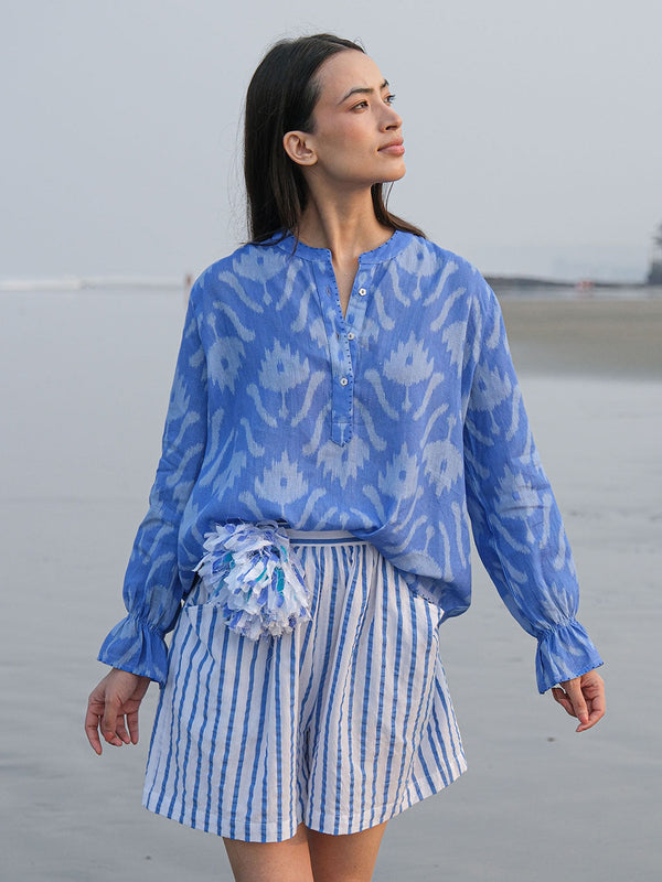 Broom Blouse Ikat Blue