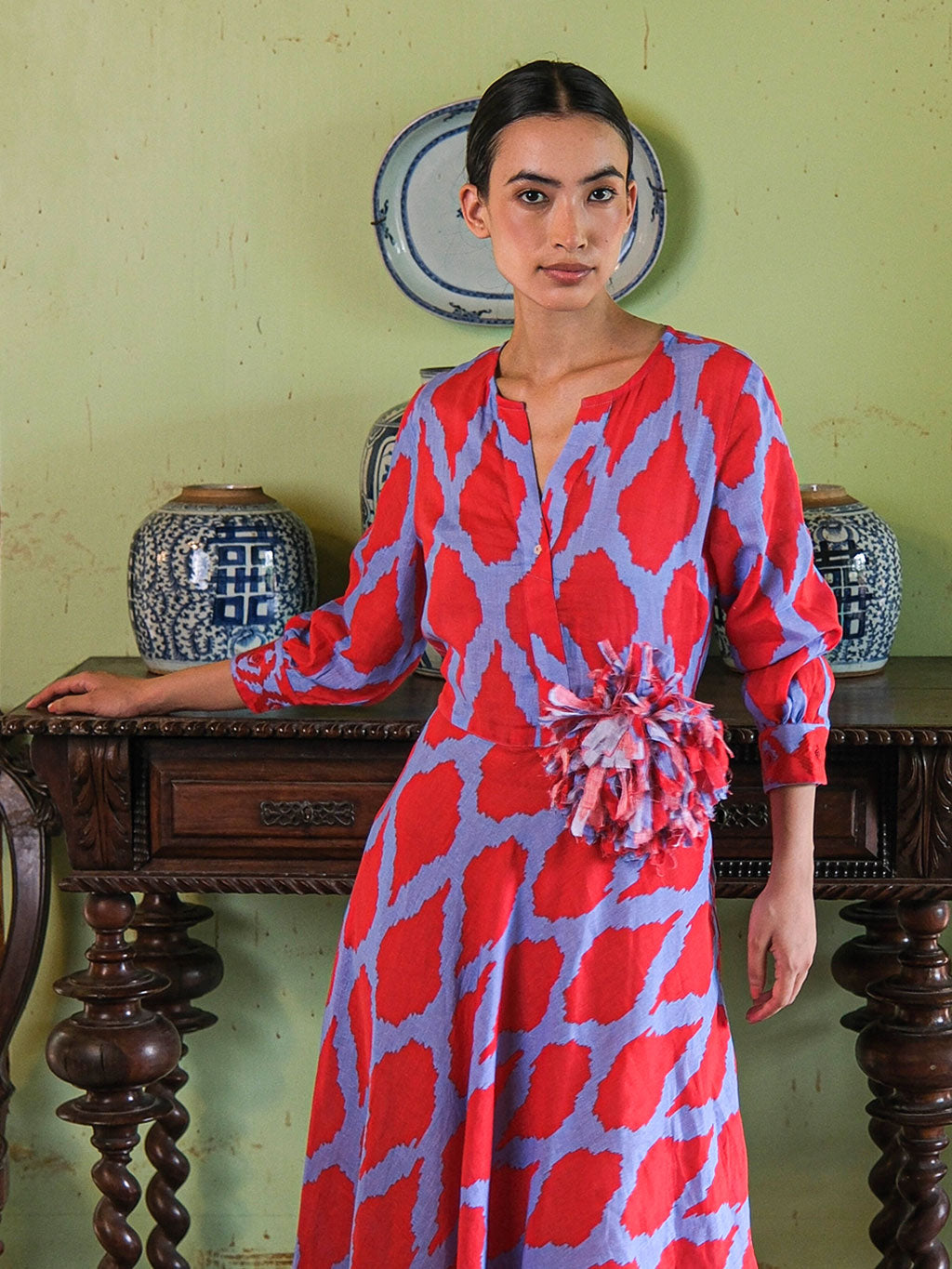 Azurite Dress Ikat Red