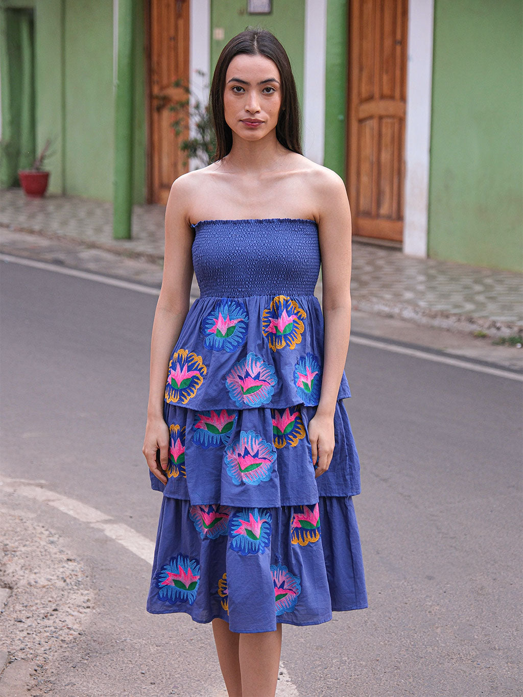 Spearmint Skirt Lotus Flower on Blue