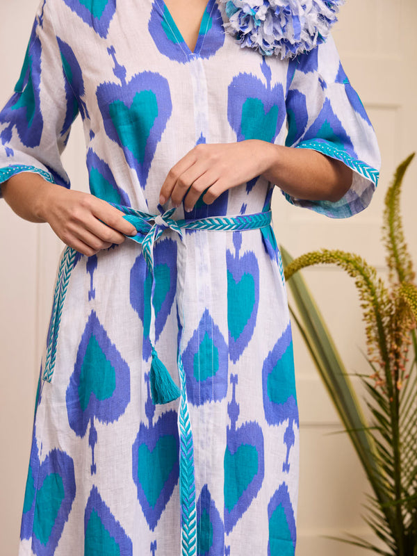 Oleander Dress Long Ikat Petrol