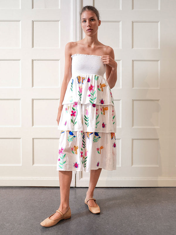 Spearmint Skirt Mexican Embroidery on White
