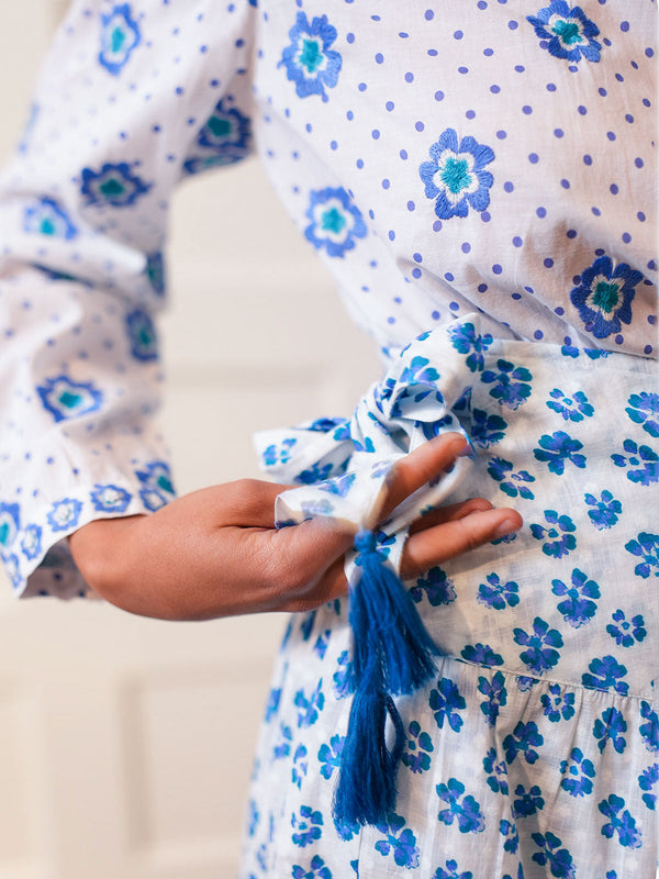 Tonka Skirt Blue Pansies on White