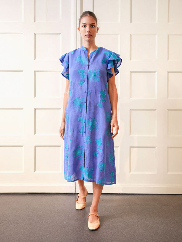 Cypress Dress Petrol Flowers on Blue