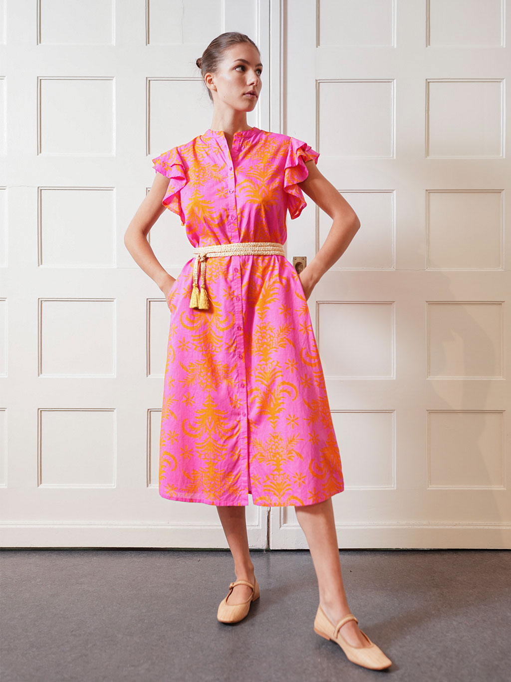 Cypress Dress Pink Palm Print