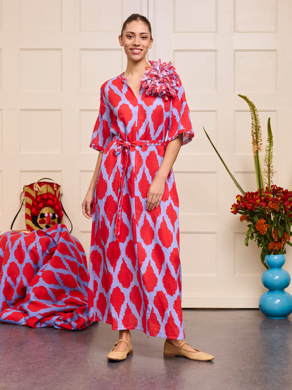 Oleander Dress Long Ikat Red