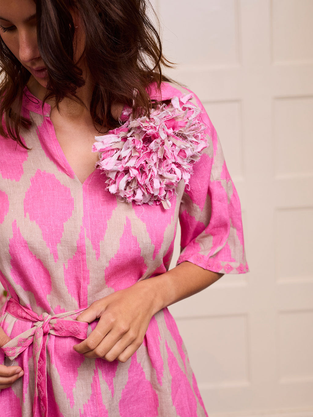 Flower Brooch Ikat Pink