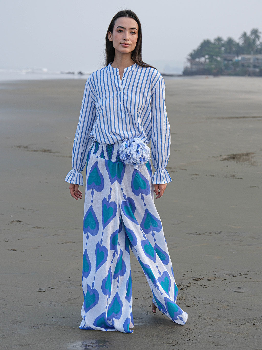 Broom Blouse Blue Stripes on White