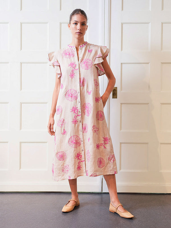 Cypress Dress Pink Flowers on Beige