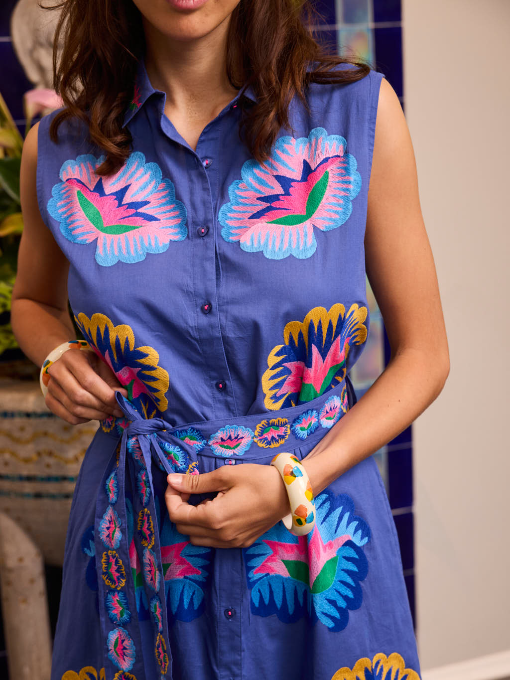 Oakmoss Dress Lotus Flower on Blue