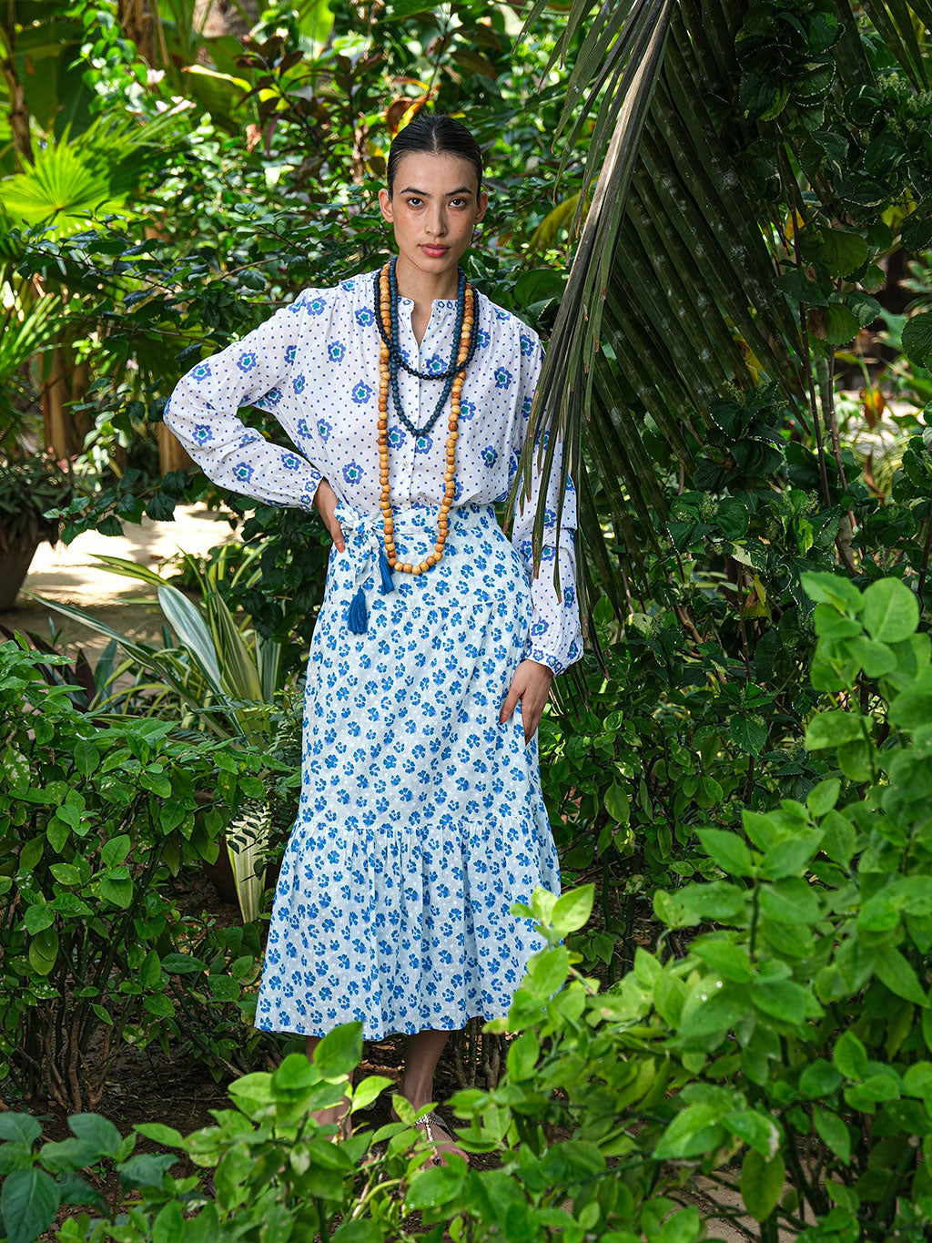 Columbia Blouse Blue Dots Flower Embroidery