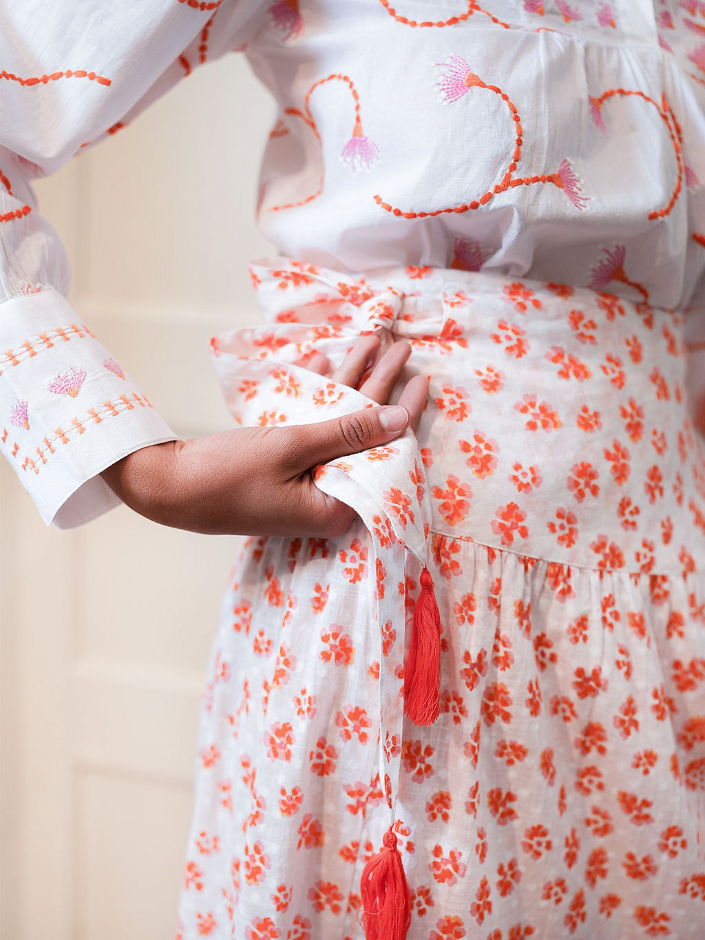 Tonka Skirt Orange Pansies on White