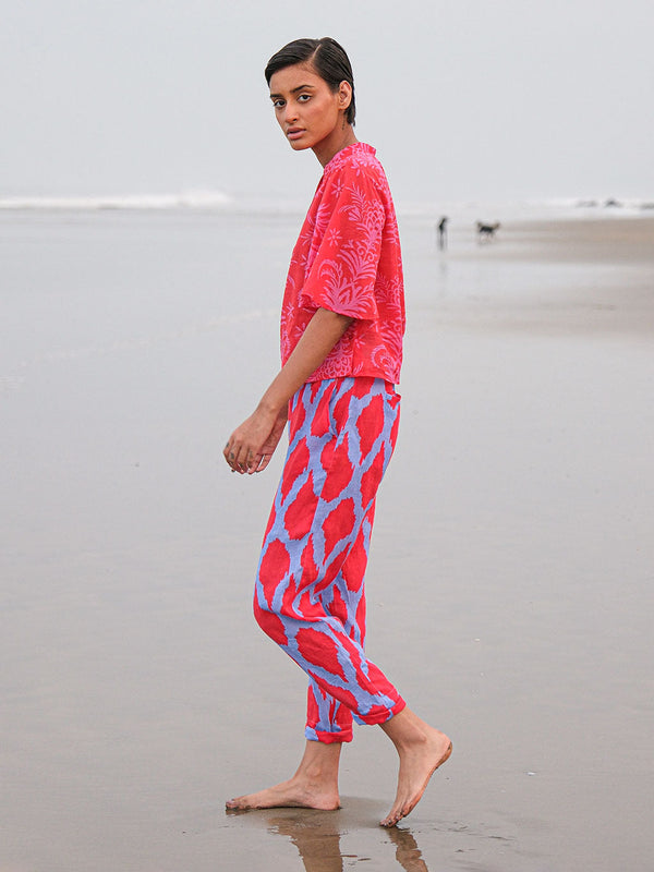 Orris Blouse Red Palm Print