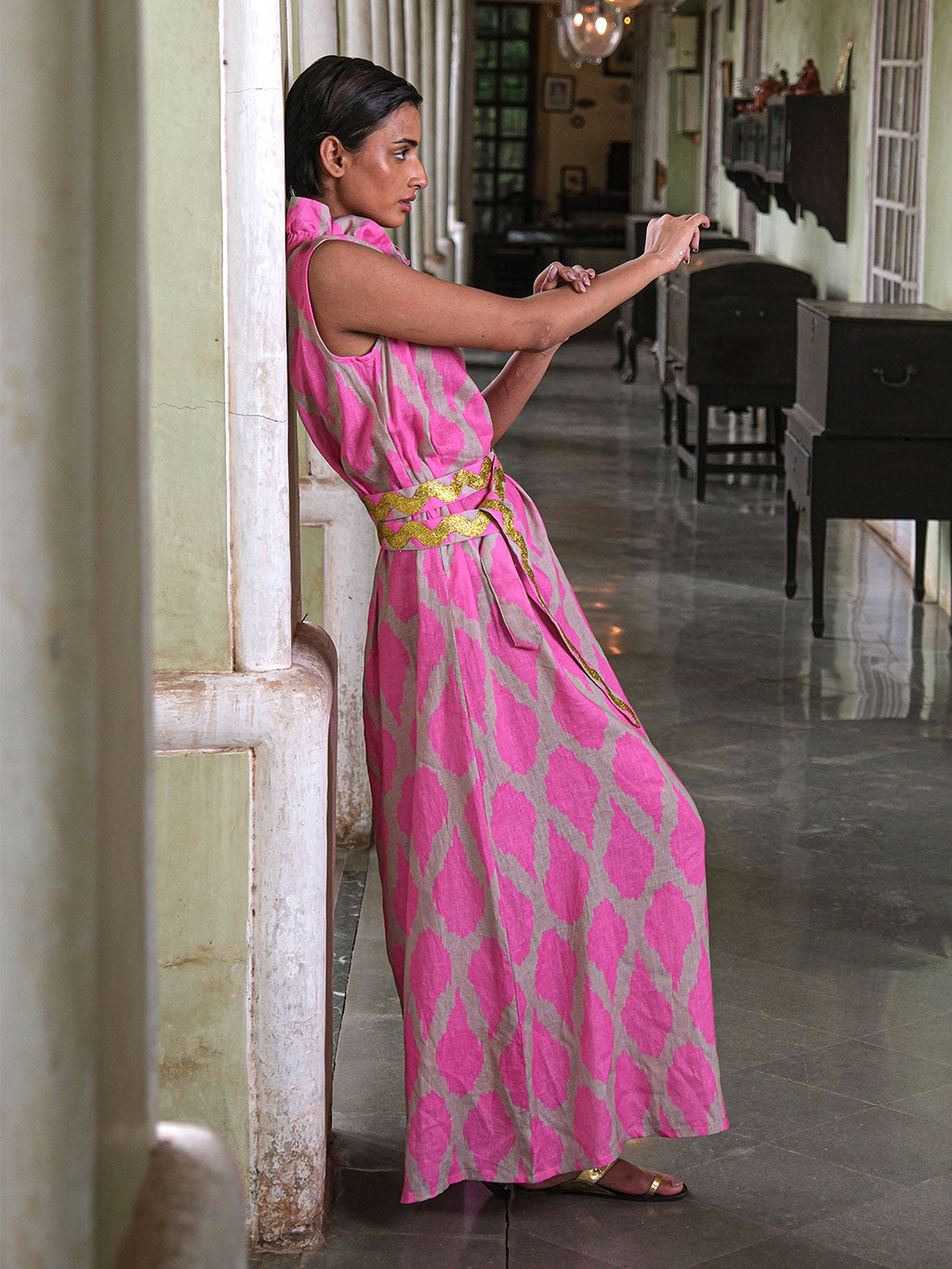 Gold Belt Ikat Pink