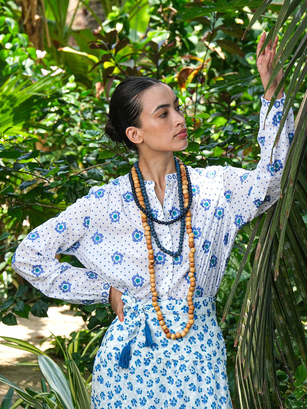 Columbia Blouse Blue Dots Flower Embroidery