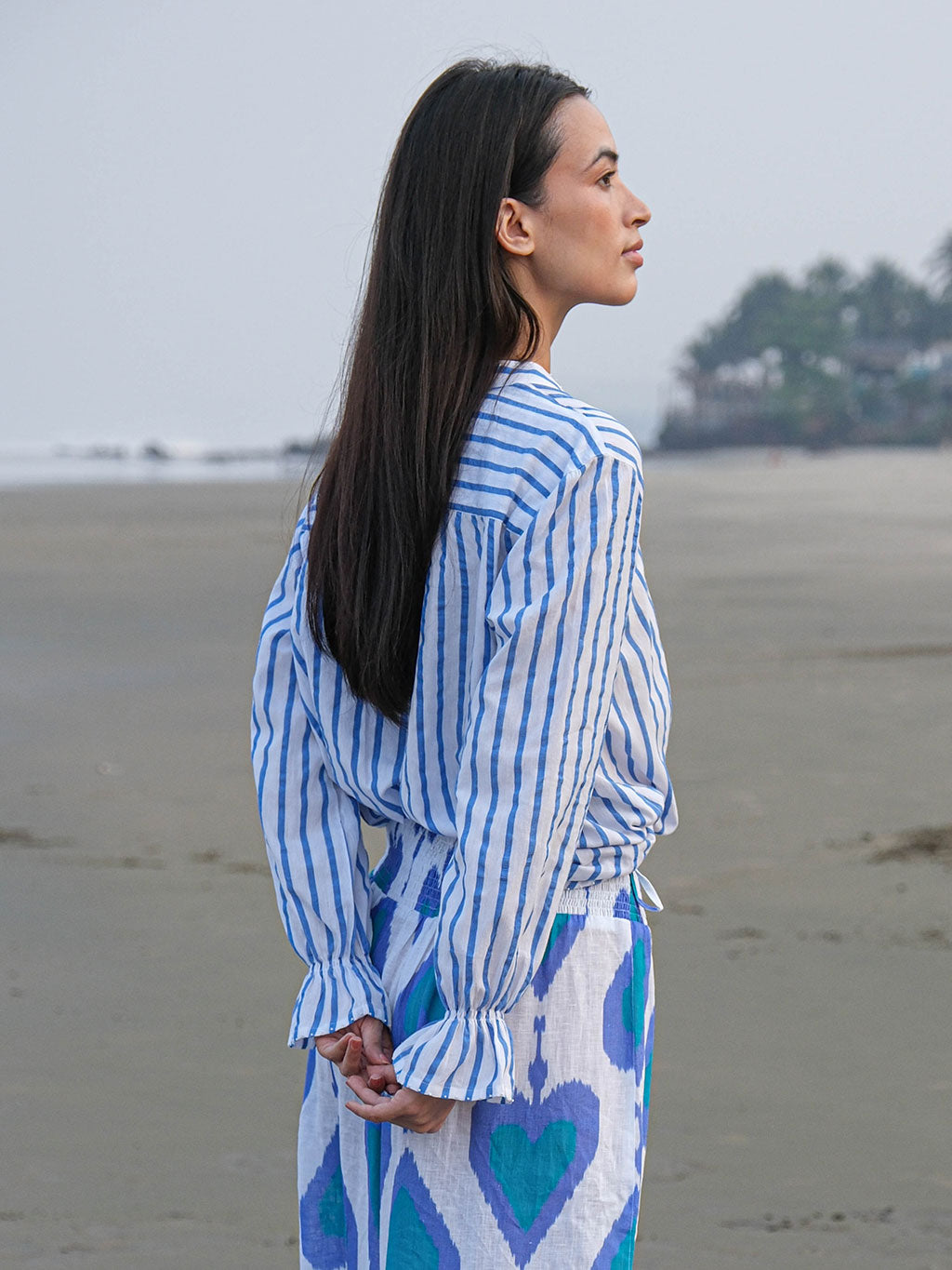 Broom Blouse Blue Stripes on White