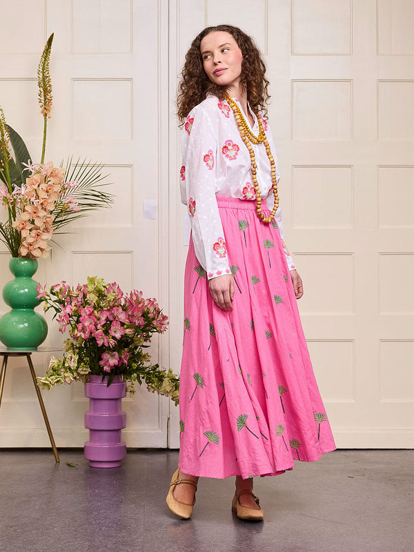 Vanilla Skirt Palm on Pink Lurex Stripe