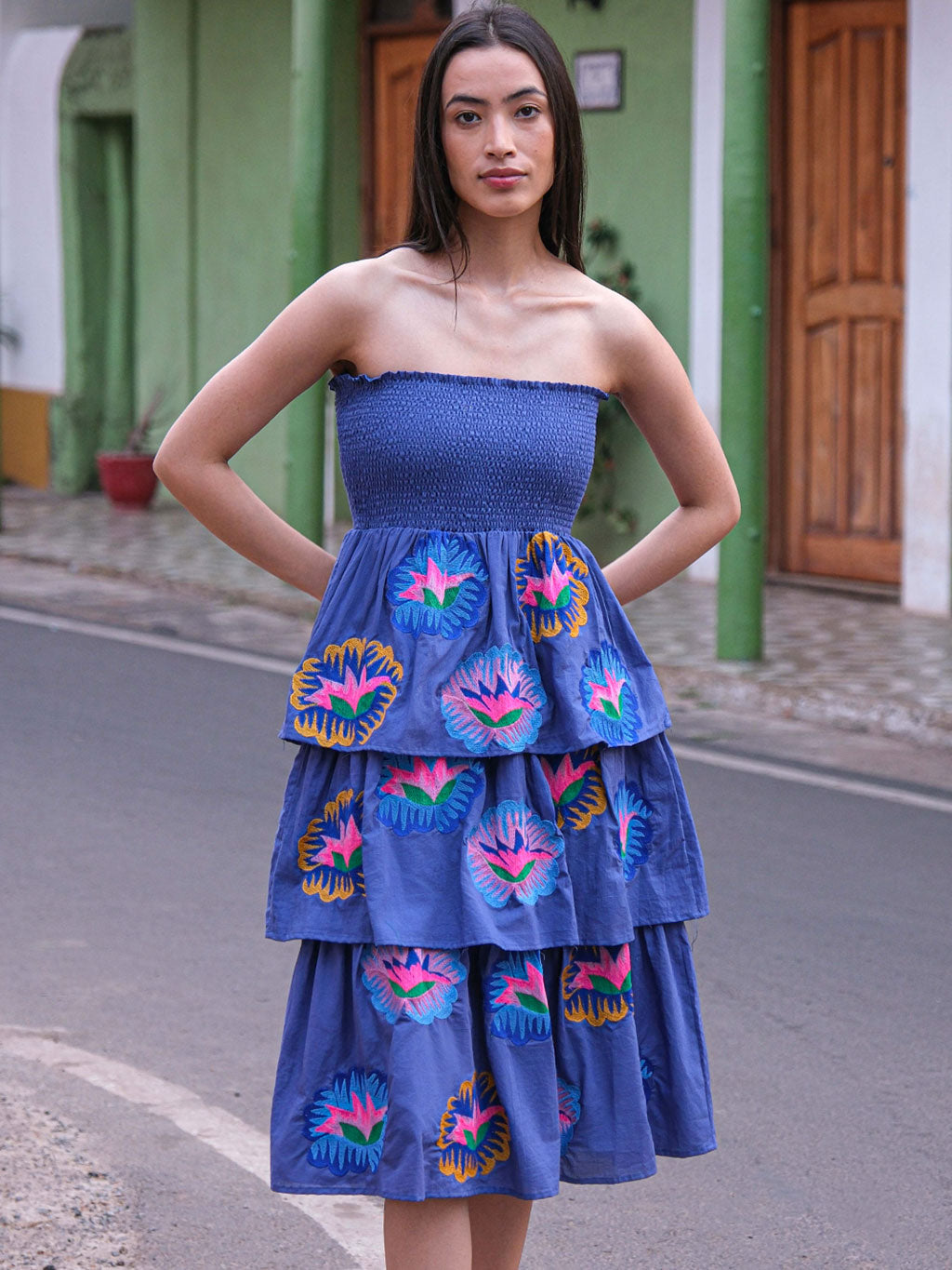Spearmint Skirt Lotus Flower on Blue
