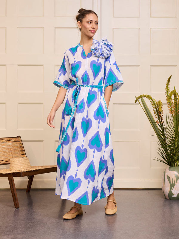Oleander Dress Long Ikat Petrol
