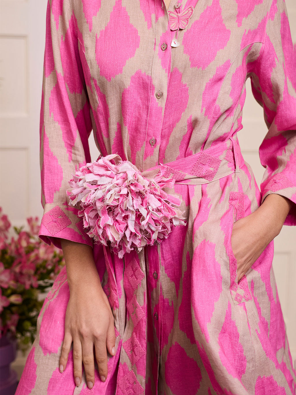 Flower Brooch Ikat Pink