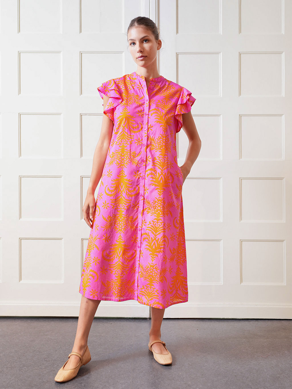 Cypress Dress Pink Palm Print