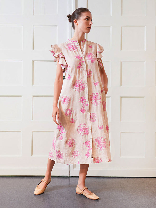 Cypress Dress Pink Flowers on Beige