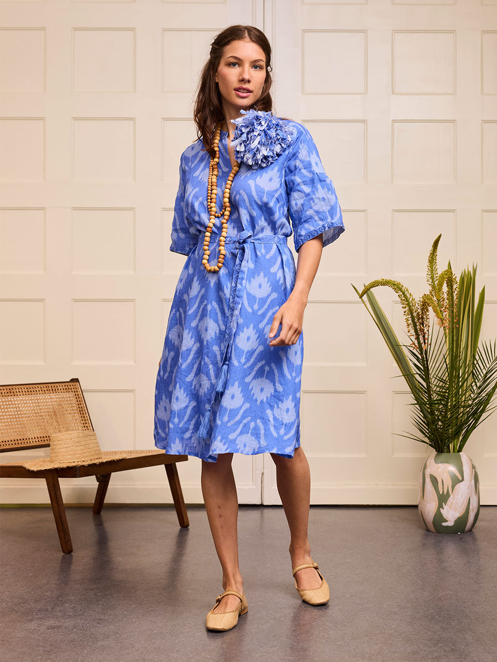 Oleander Dress Short Ikat Blue