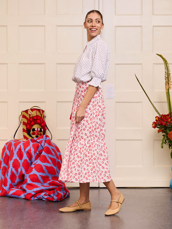 Tonka Skirt Red Pansies on White