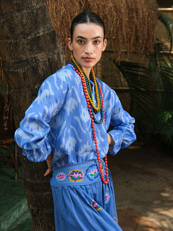 Broom Blouse Ikat Blue